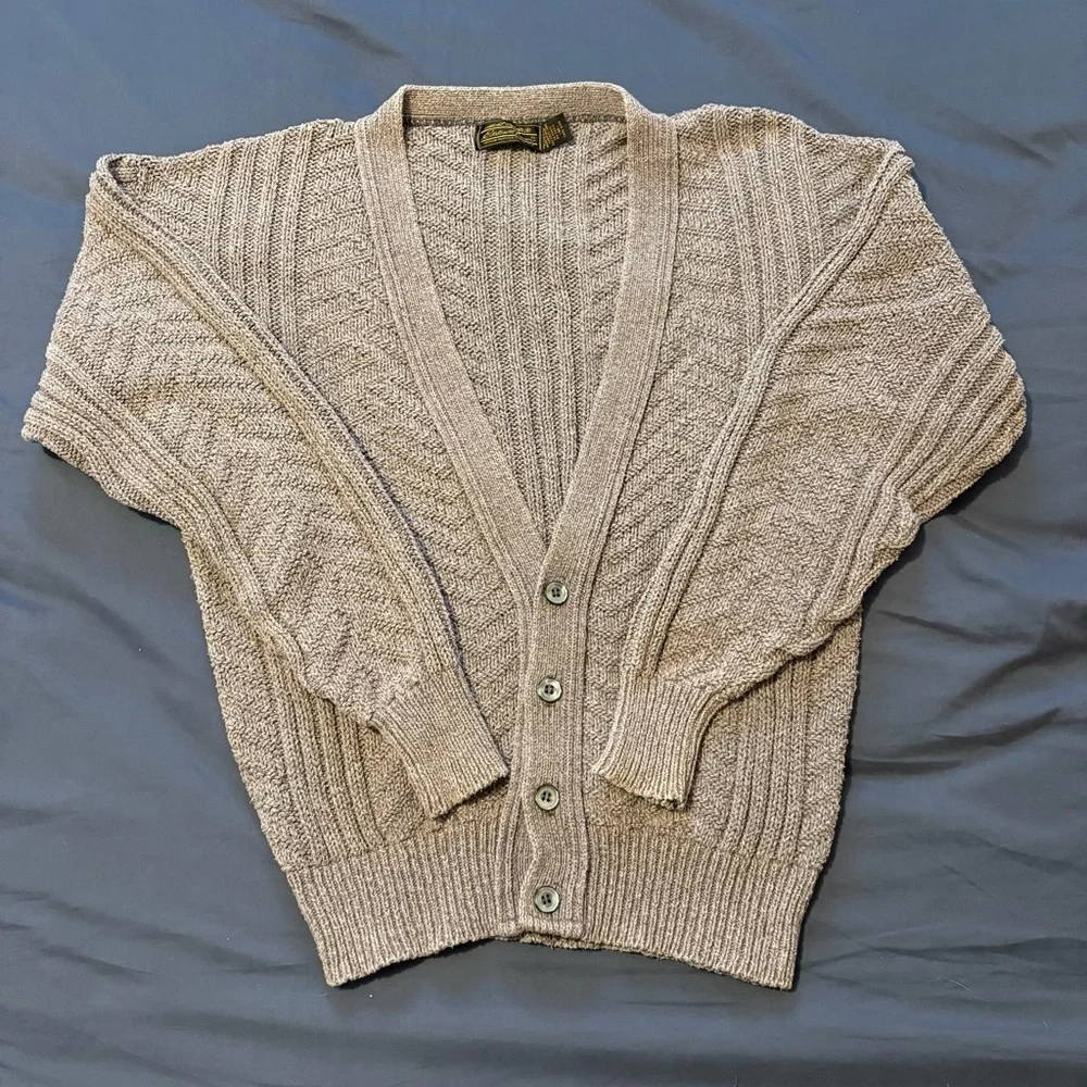 VTG 90’s EDDIE BAUER MAUVE V NECK CABLE CARDIGAN SWEATER THICK WARM MEN’s M USA